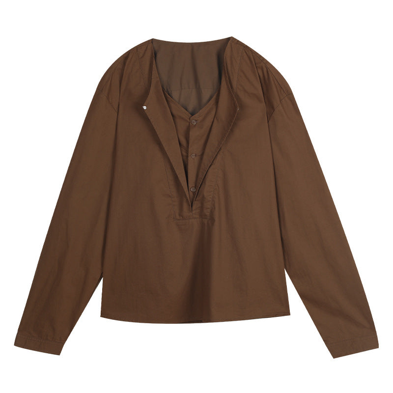 Dame afslappet langærmet skjorte med struktureret udskæring og knapdetaljer Stilla