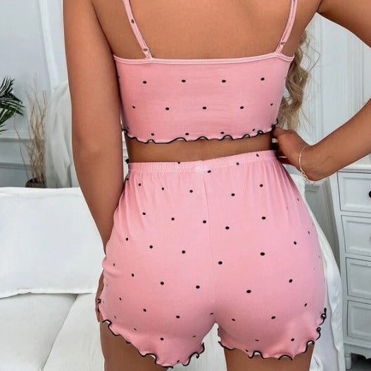 Dame Crop-Top og Shorts Sæt med legesygt prikkedesign Stilla