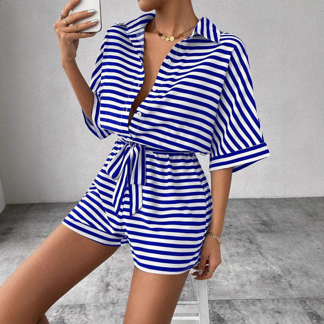 Dame Stilfuldt Stribet Korts Jumpsuit Stilla
