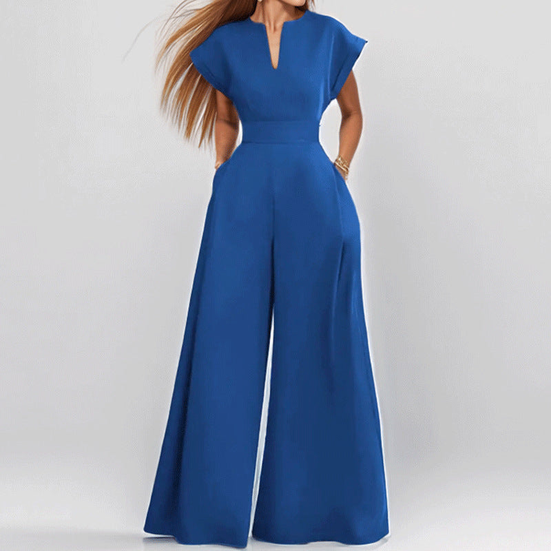 Dame jumpsuit med elegant V-udskæring og bredt ben Stilla