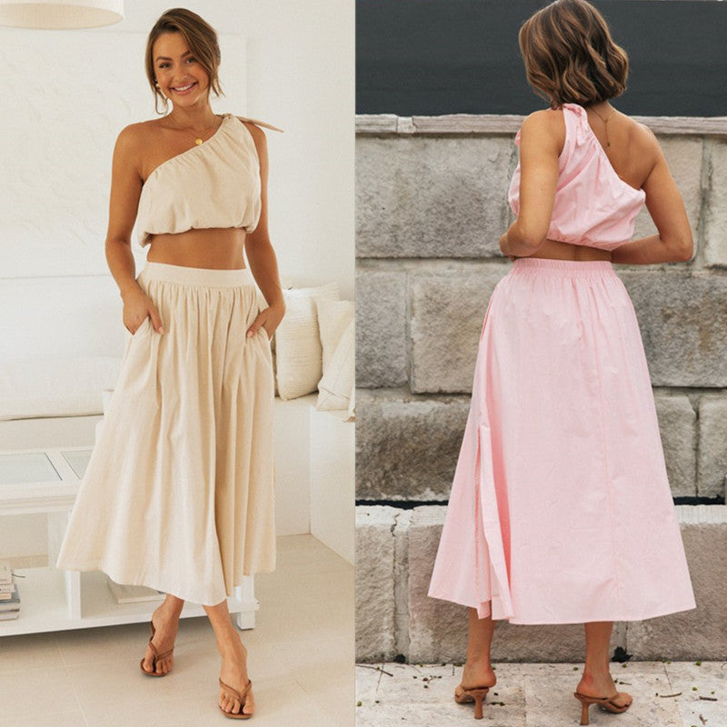 Dame elastisk sæt med asymmetrisk top og bred nederdel Stilla