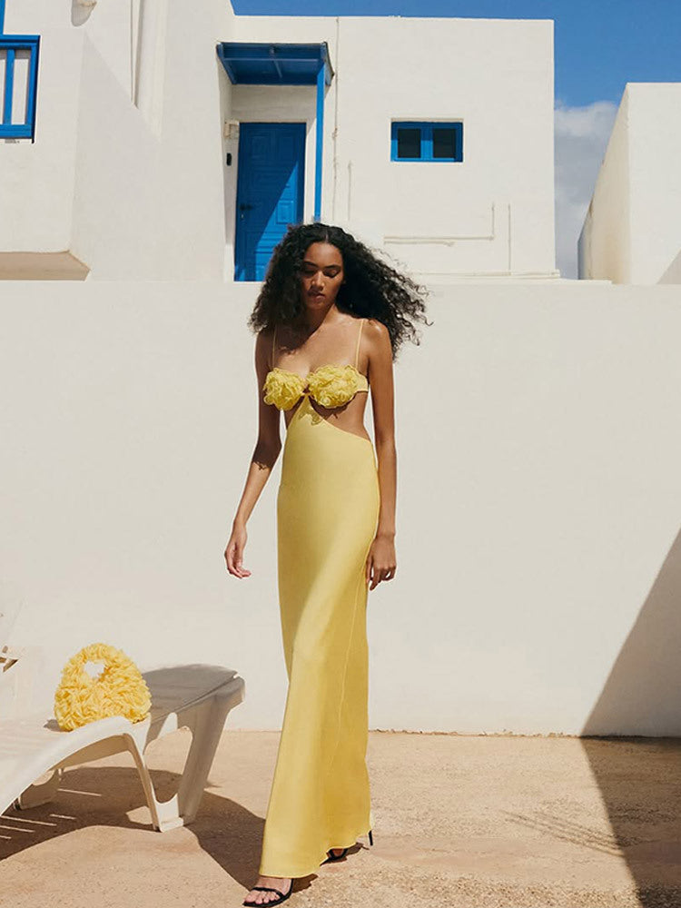 Dame elegant gulvlængde kjole med floral blondeindsats Stilla