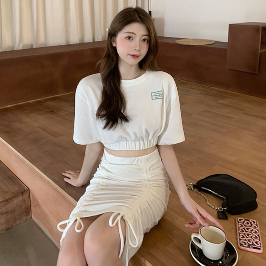 Dame Cropped Snøre Top og Nederdel Sæt Stilla