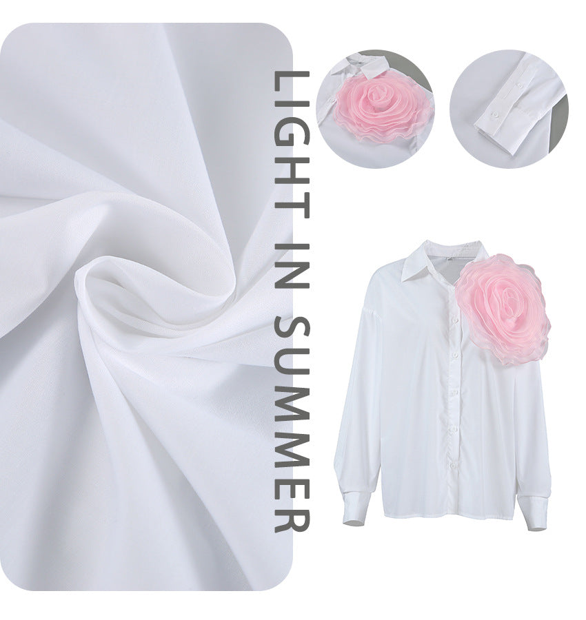Dame elegant bluse med 3D-blomsterapplikation Stilla