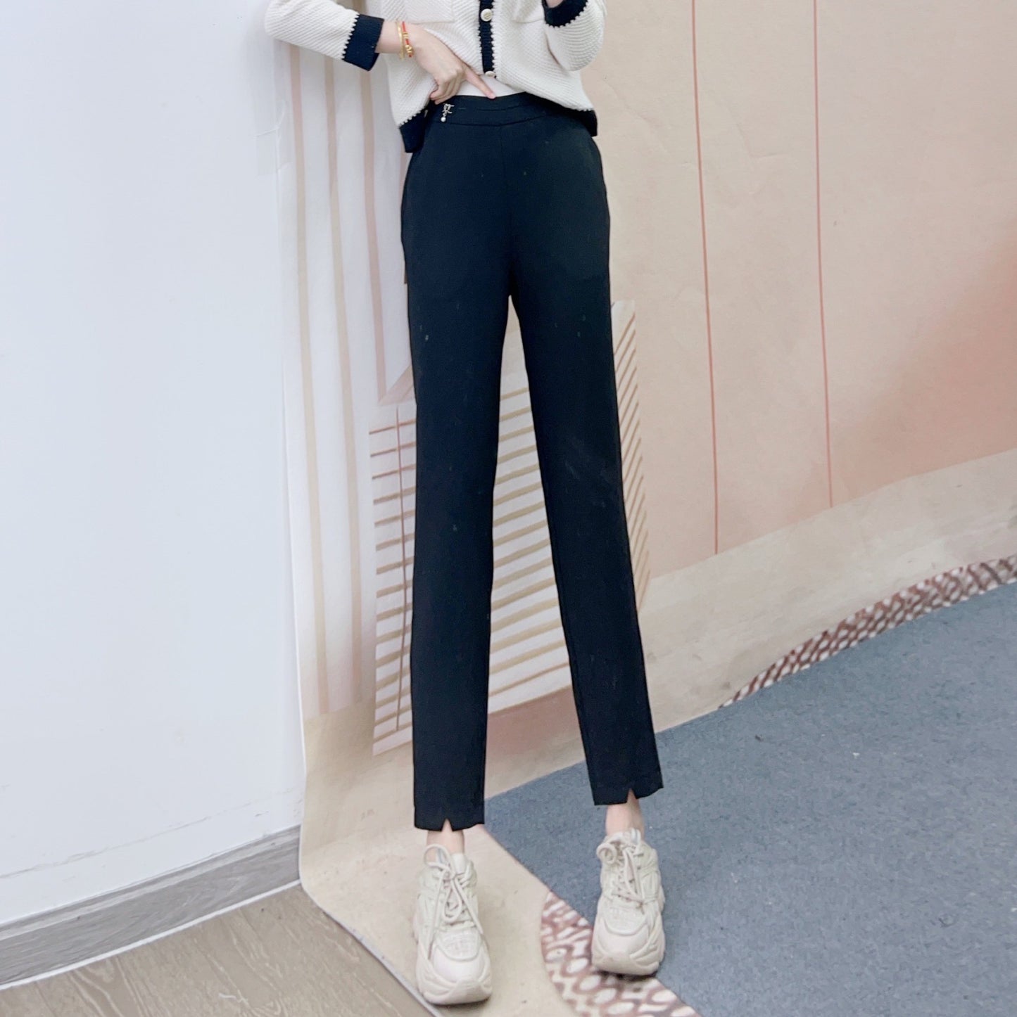 Dame elegant højhøjede bukser med moderne snit og justerbar talje Stilla