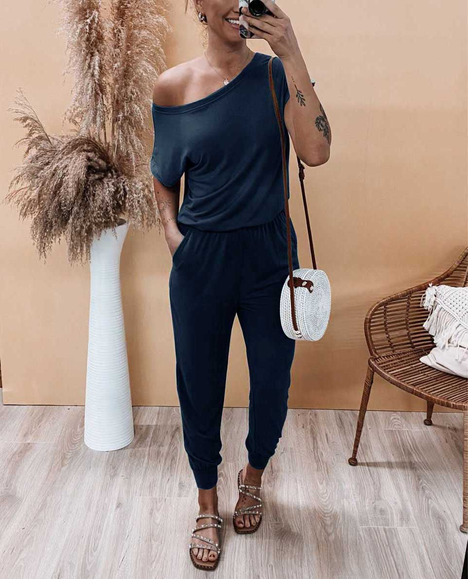 Dame Off-Shoulder Jumpsuit med elastisk liv og afslappet snit Stilla