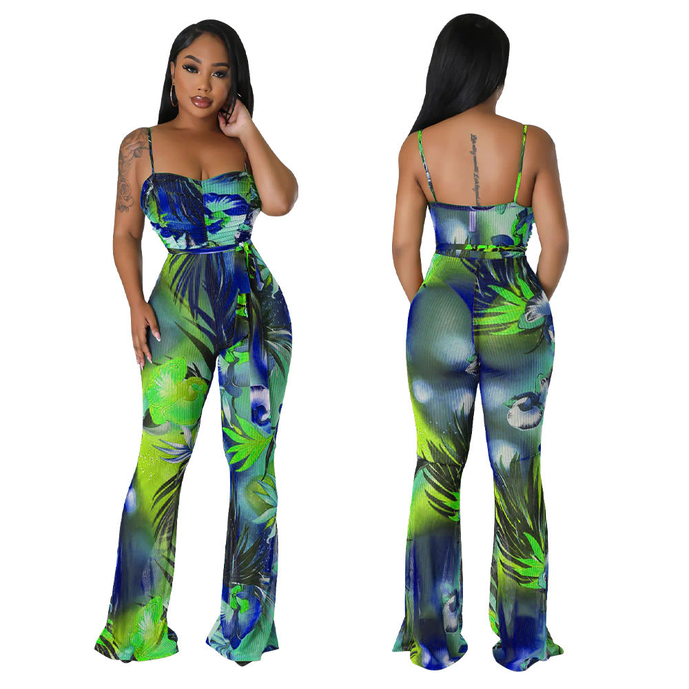 Dame afslappet jumpsuit med strapless design og blomster mønster Stilla