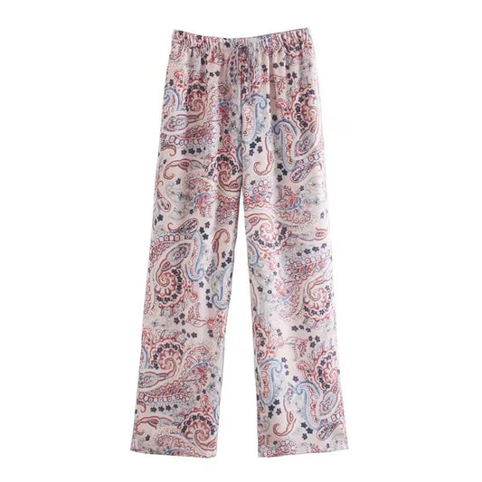 Dame afslappede bukser med blomstret mønster og elastisk talje Stilla