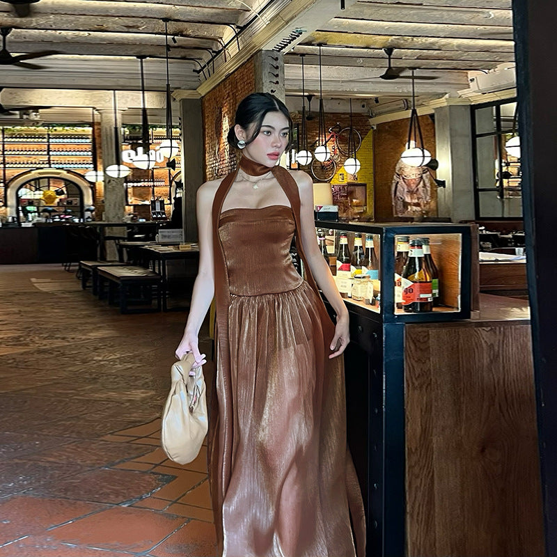 Dame Elegant Halterneck Maxi Kjole Stilla