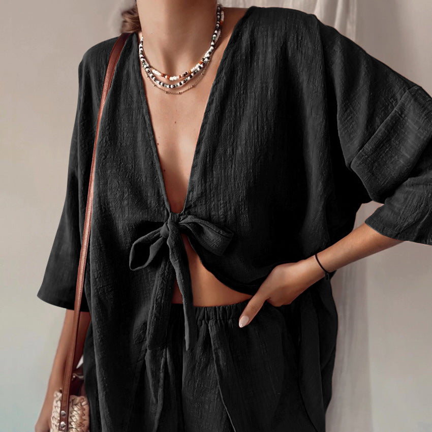 Dame afslappet lounge-sæt med knaplukning og elastisk taljegummi Stilla