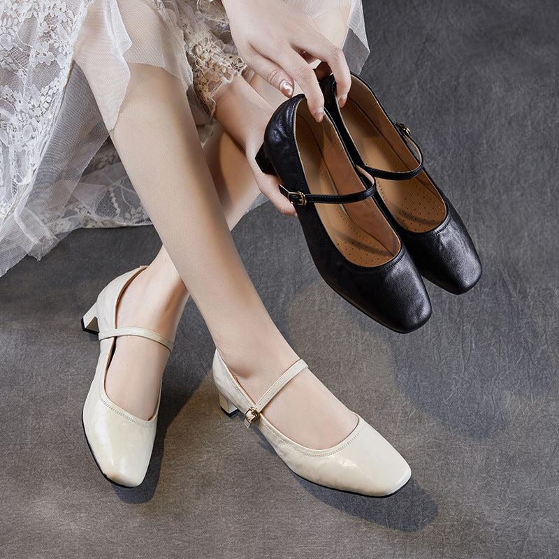 Dame Elegant Blokhæls Mary Jane Ballerinaer Stilla