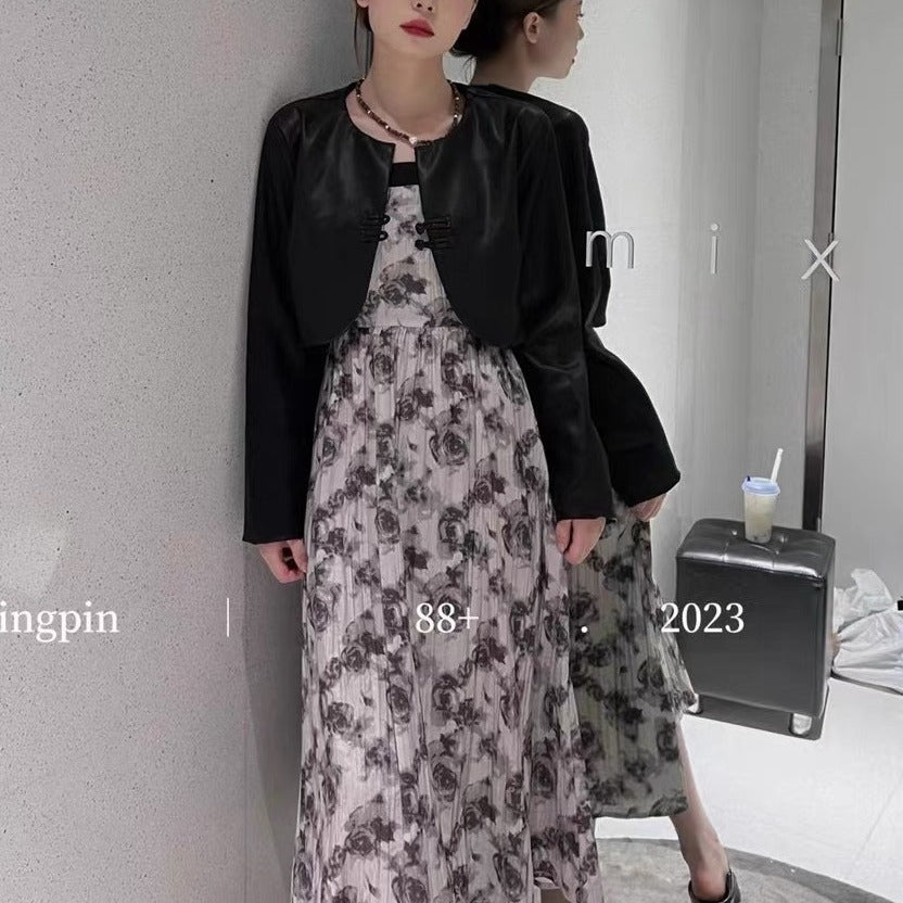 Dame Cropped Læderjakke med dekorativ lukning Stilla