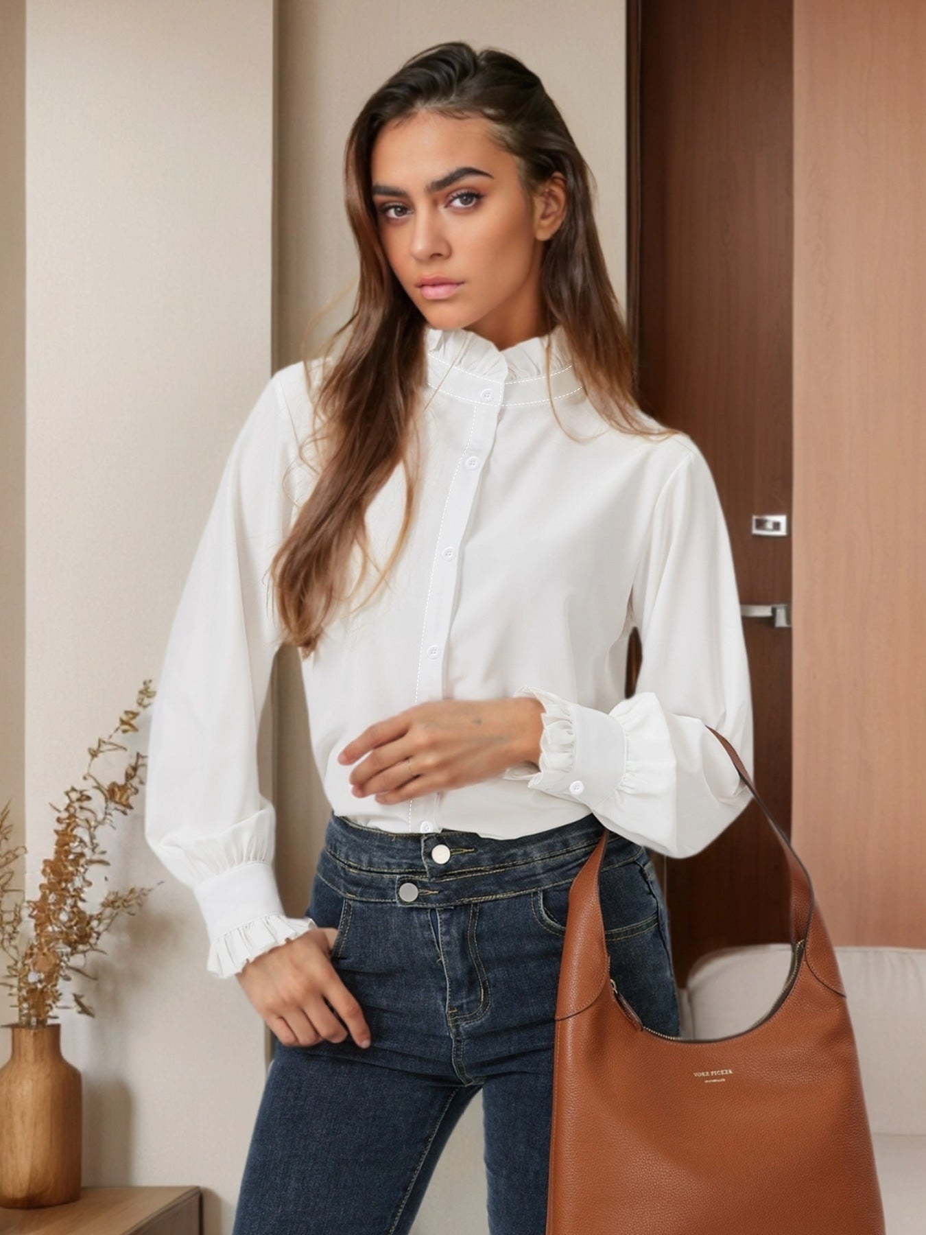 Dame elegant bluse med flæser Stilla