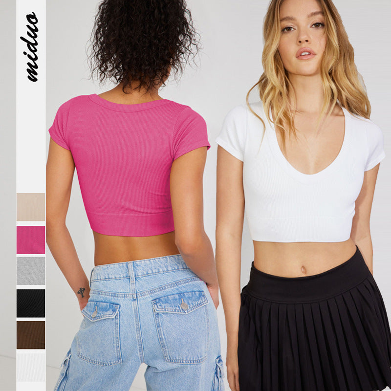 Dame Cropped Top med dyb V-halsudskæring og kort ærme Stilla