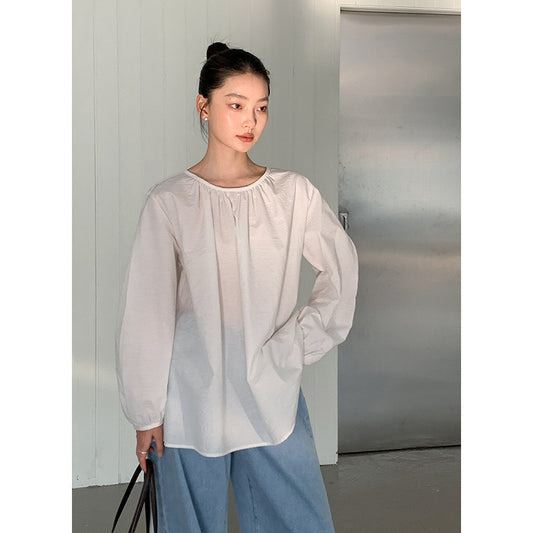 Dame afslappet langærmet overdel med dekorativt bælte og løs pasform Stilla