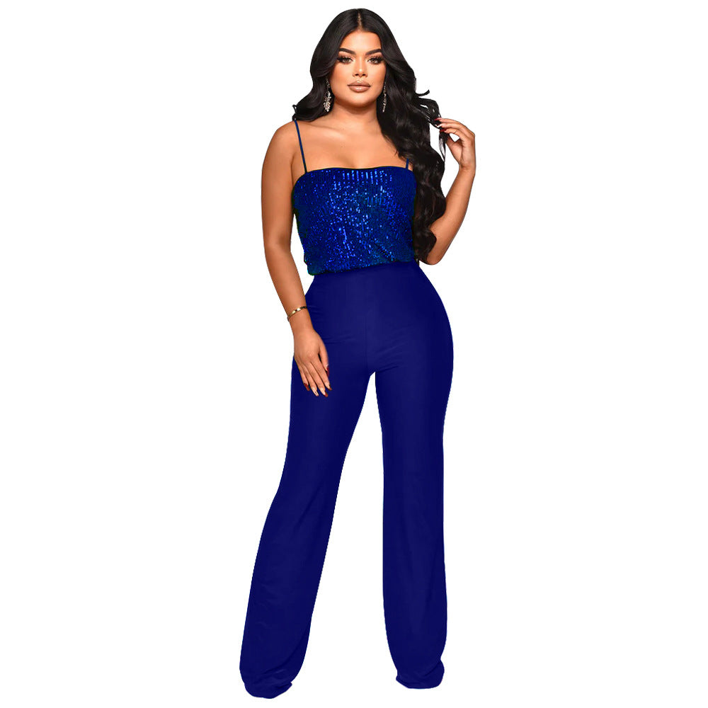 Dame glamorøs jumpsuit med palietter og bredt ben Stilla