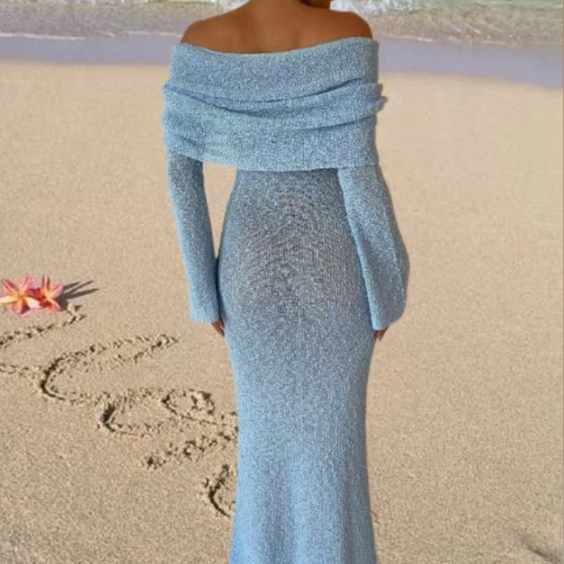 Dame Elegant Hækle-Maxikjole med åben skulderparti og lange ærmer Stilla