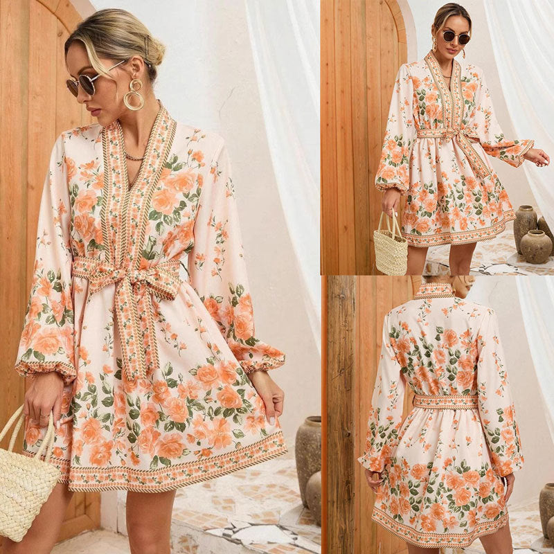 Dame Elegant blomsterkjole i boho-stil med afslappet ærmekant Stilla