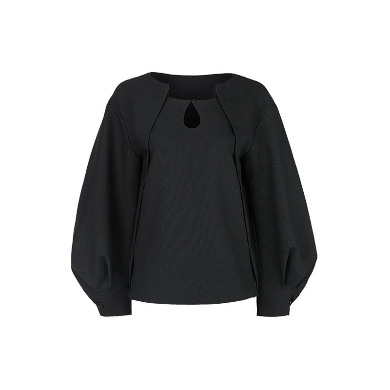 Dame designer-bluse med moderne split og ballonærmer Stilla