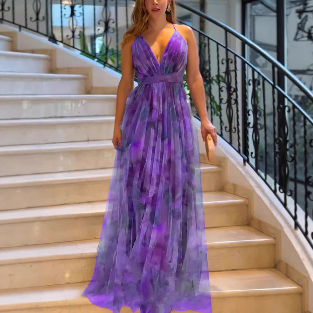 Dame Elegant A-linje Maxi kjole med dyb udskæring Stilla