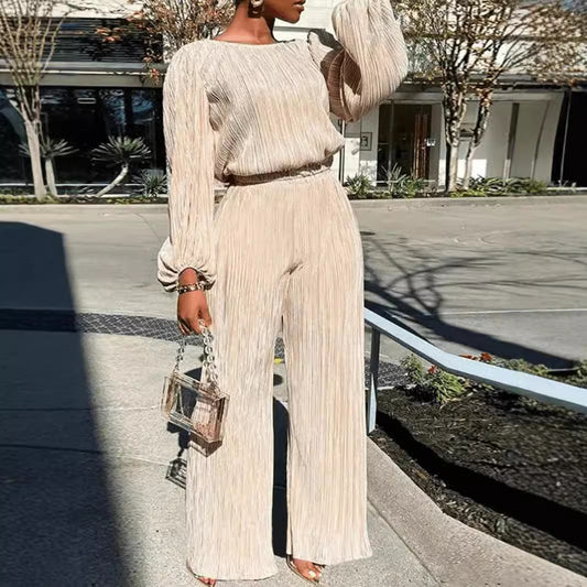 Dame Elegant plisseret jumpsuit med voluminøse ærmer og bredt ben Stilla