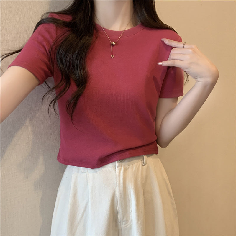 Dame Cropped Fitted Basic T-Shirt Stilla