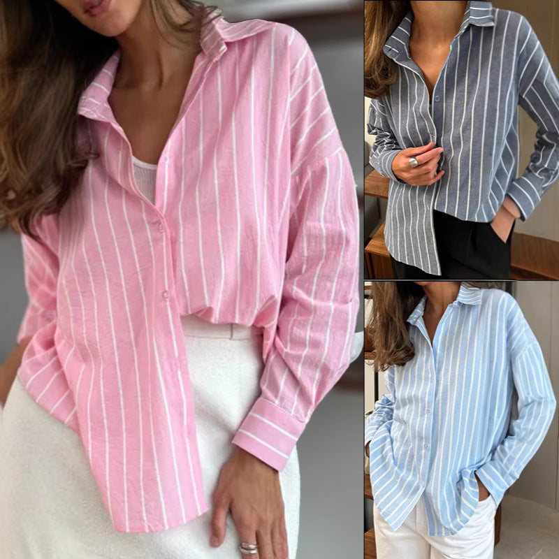 Dame afslappet bluse med fine striber og generøs pasform Stilla