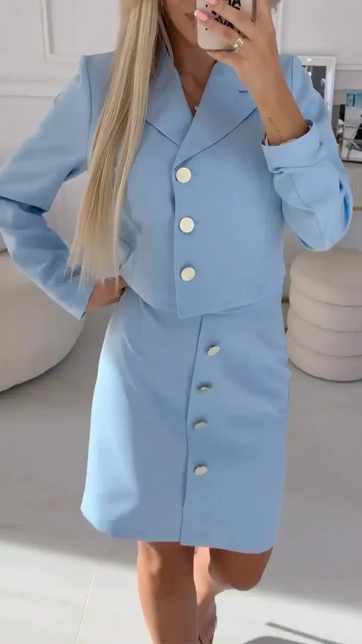 Dame Elegant Blazer-Kjole med moderigtig knaplukning og figursyet silhuet Stilla