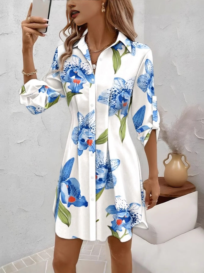 Dame Abstrakt Print Knap-Op Skjorte Kjole Stilla