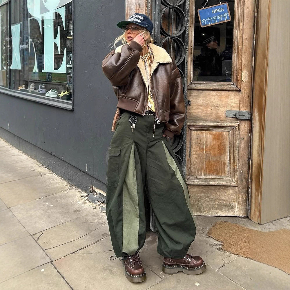 Dame cropped kunstlæderjakke med indvendigt foer af pels Stilla