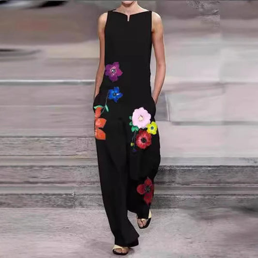 Dame jumpsuit med farverige broderier og bredt ben Stilla