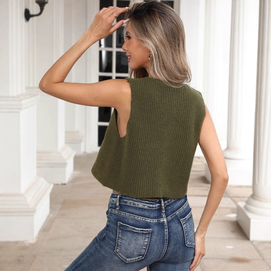 Dame Cropped Strikoverdel med Blomsterudsmykning Stilla