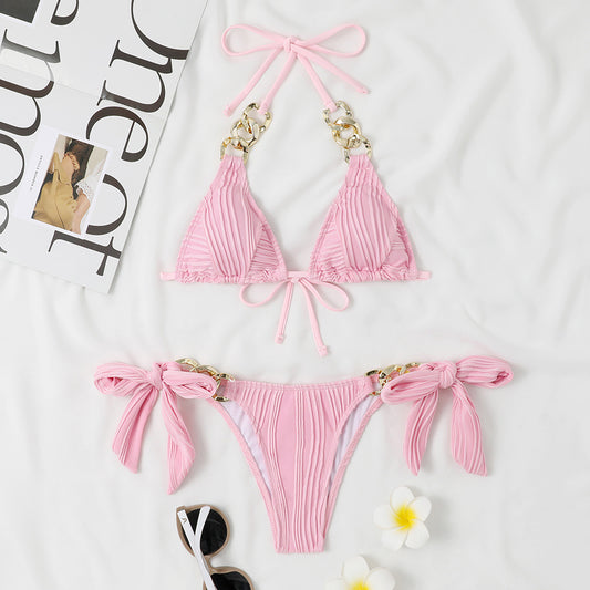 Dame Triangel-Bikini med flydende flæse-design og gyldne accenter Stilla