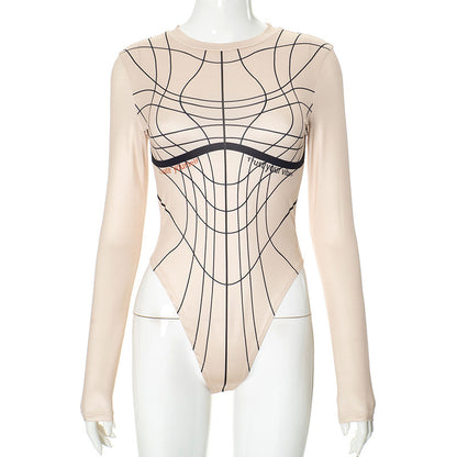 Dame Højhalset Bodysuit med grafisk design og langærmet Stilla