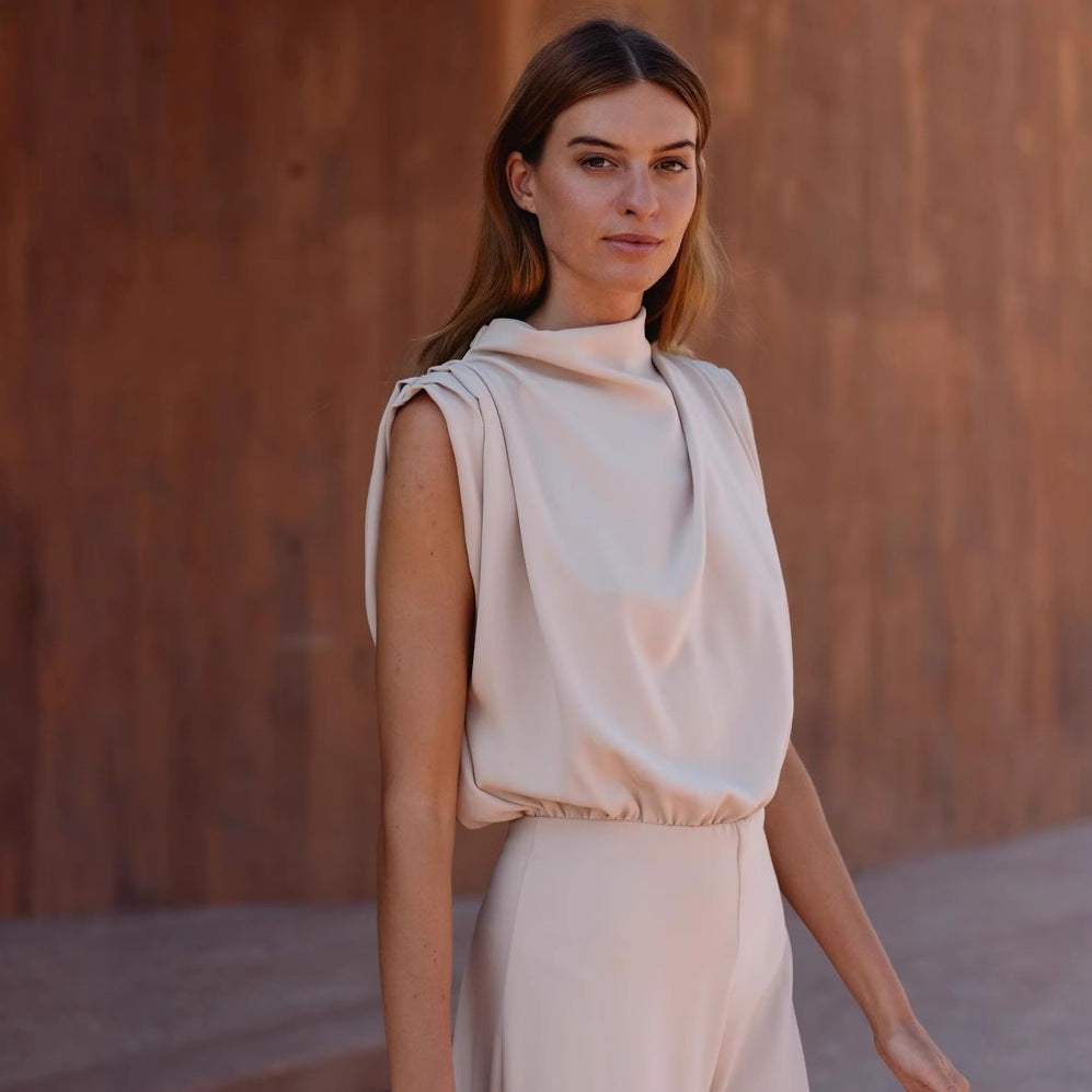 Dame Elegant Jumpsuit med høje ben og smart stålkrave Stilla