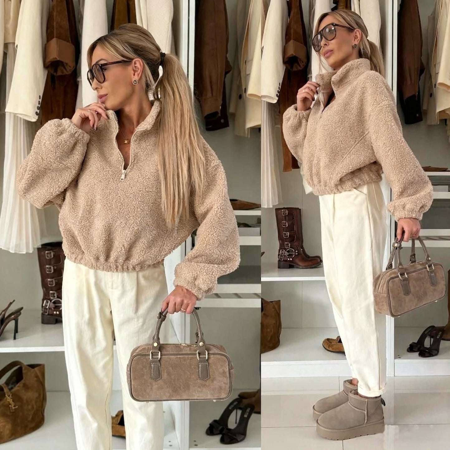 Dame afslappet fleece-trøje med høj krave Stilla