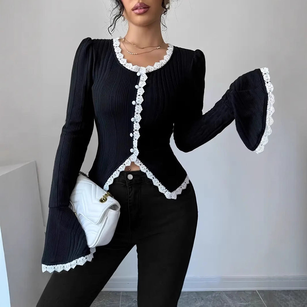 Dame elegant bluse med rynkærmer og høj kvalitet tekstur Stilla