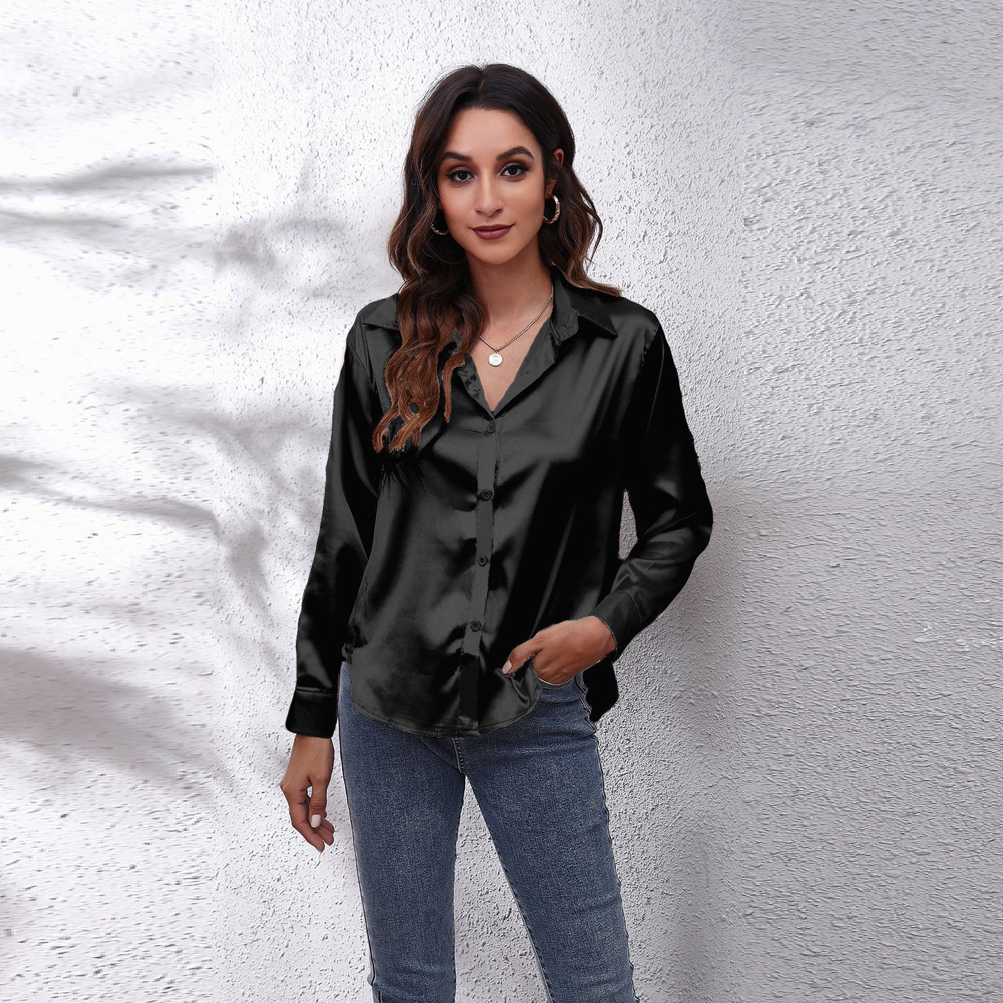 Dame Satin Bluse med Knote Lukning Stilla