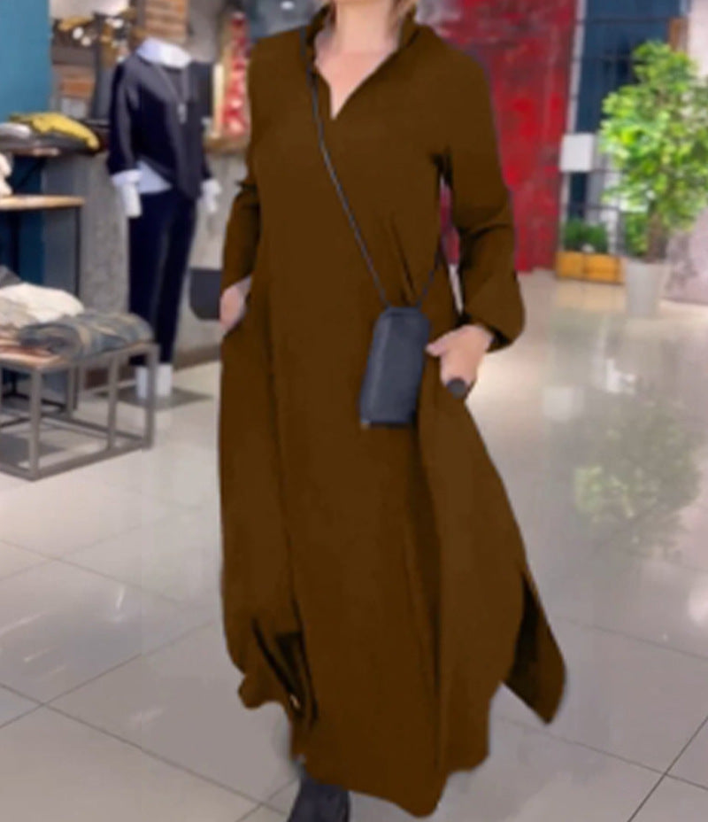 Dame afslappet skjorte-midi-kjole med sidelommer Stilla