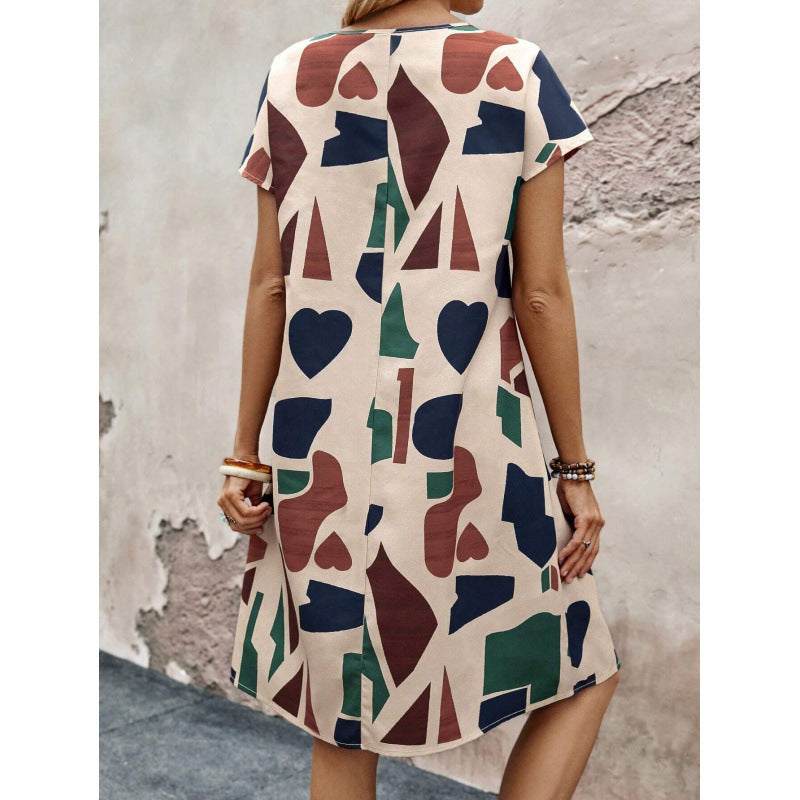 Dame Abstrakt Tryk Casual Shift Kjole Stilla