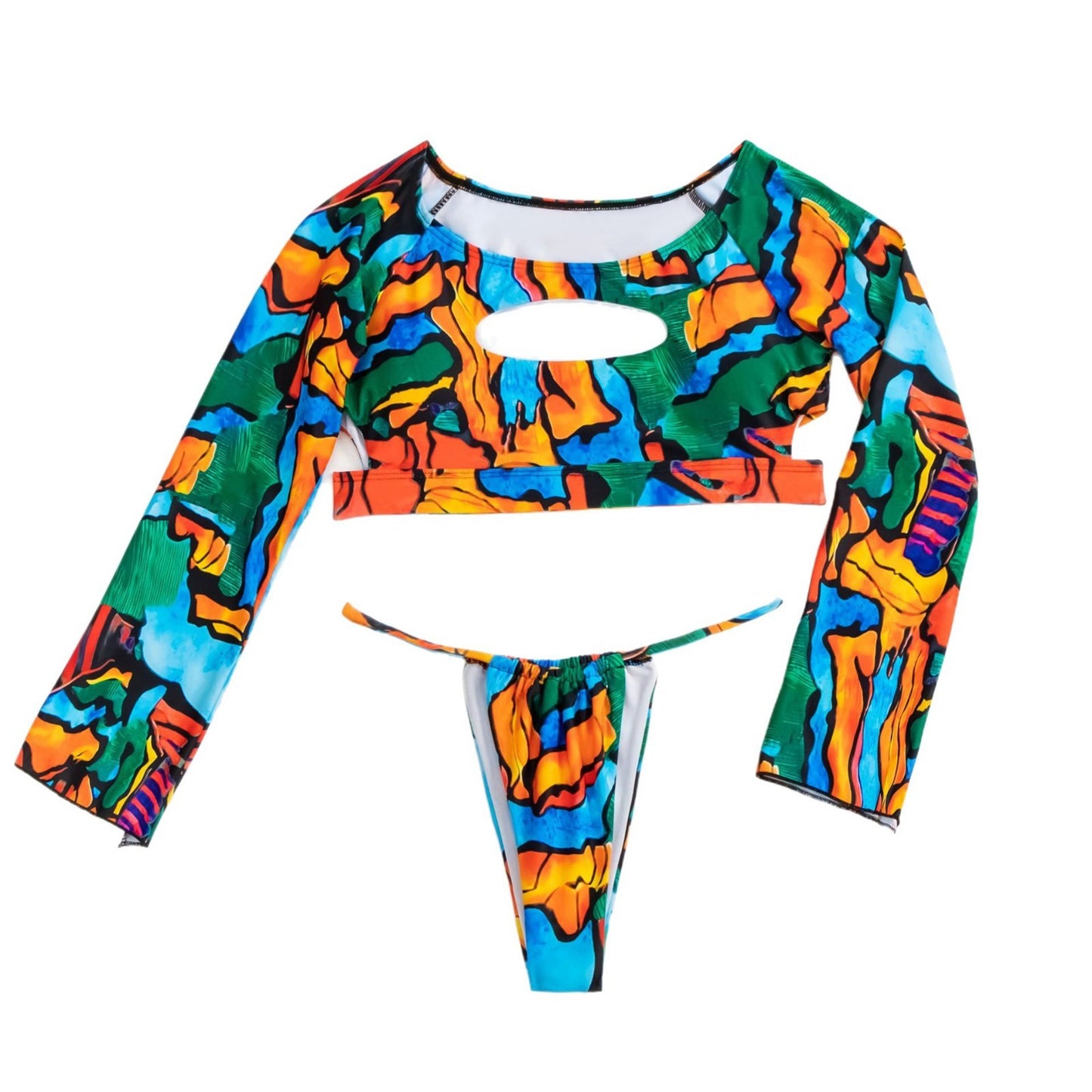 Dame Crop-Top og Slip-Sæt i kreativt design med udskæring og lange ærmer Stilla