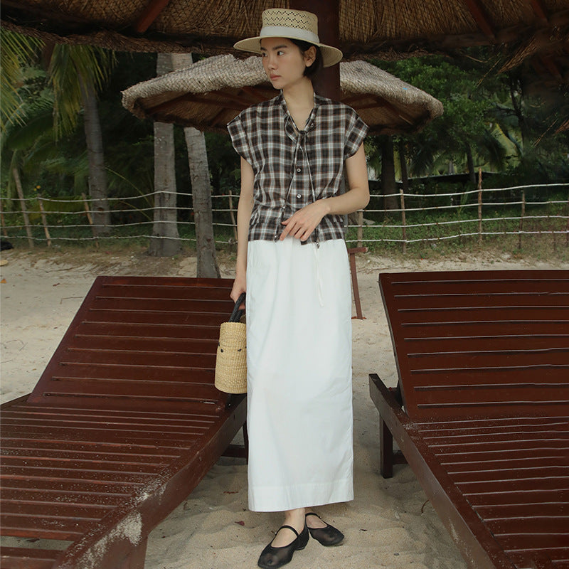 Dame kort, ternet skjorte med afslappet snit og kvalitetsmaterialer Stilla