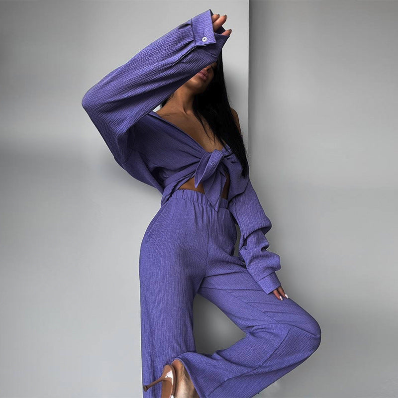 Dame Elegant Jumpsuit med V-hals og bredt ben Stilla