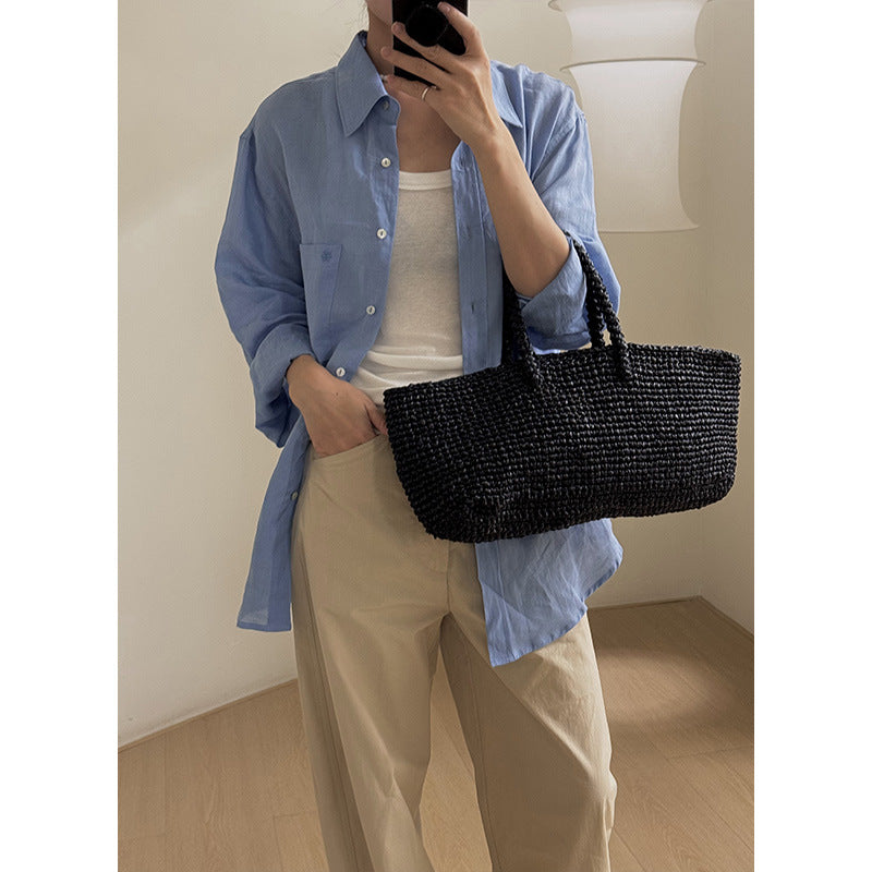 Dame afslappet langærmet skjorte i let, åndbart stof med struktureret design Stilla