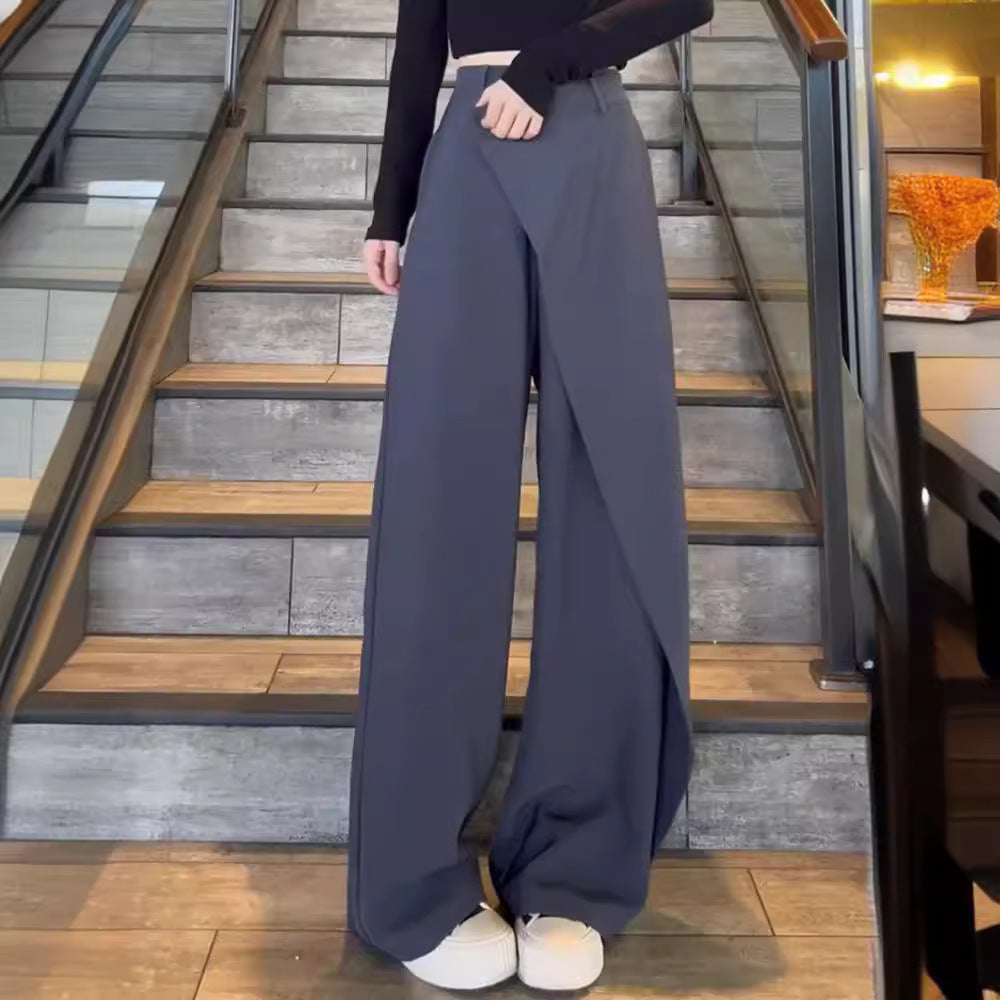 Dame elegant bredben-bukser med asymmetrisk snit og høj talje Stilla