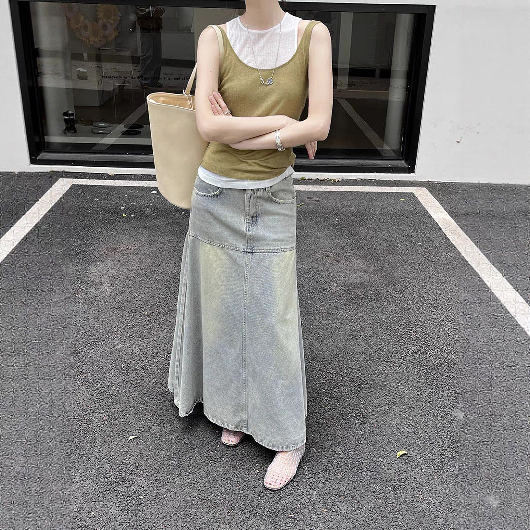 Dame A-linje denim-nederdel med kvalitetsvask og afslappet snit Stilla