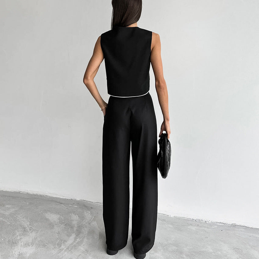 Dame cropped Blazer-sæt med stilfuld ståkrave og elegante knapdetaljer Stilla