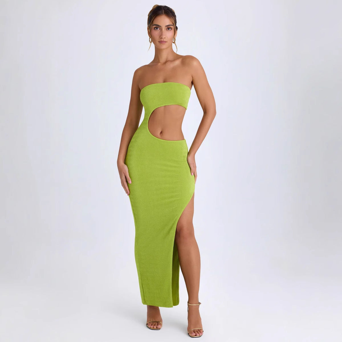 Dame Cut-Out Maxi-kjole med skuldrene-ude design og høj slids Stilla