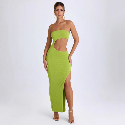 Dame Cut-Out Maxi-kjole med skuldrene-ude design og høj slids Stilla