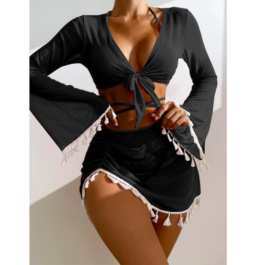 Dame bikini-sæt med elegant knyttet top, legende skirt og forbundet stropper Stilla